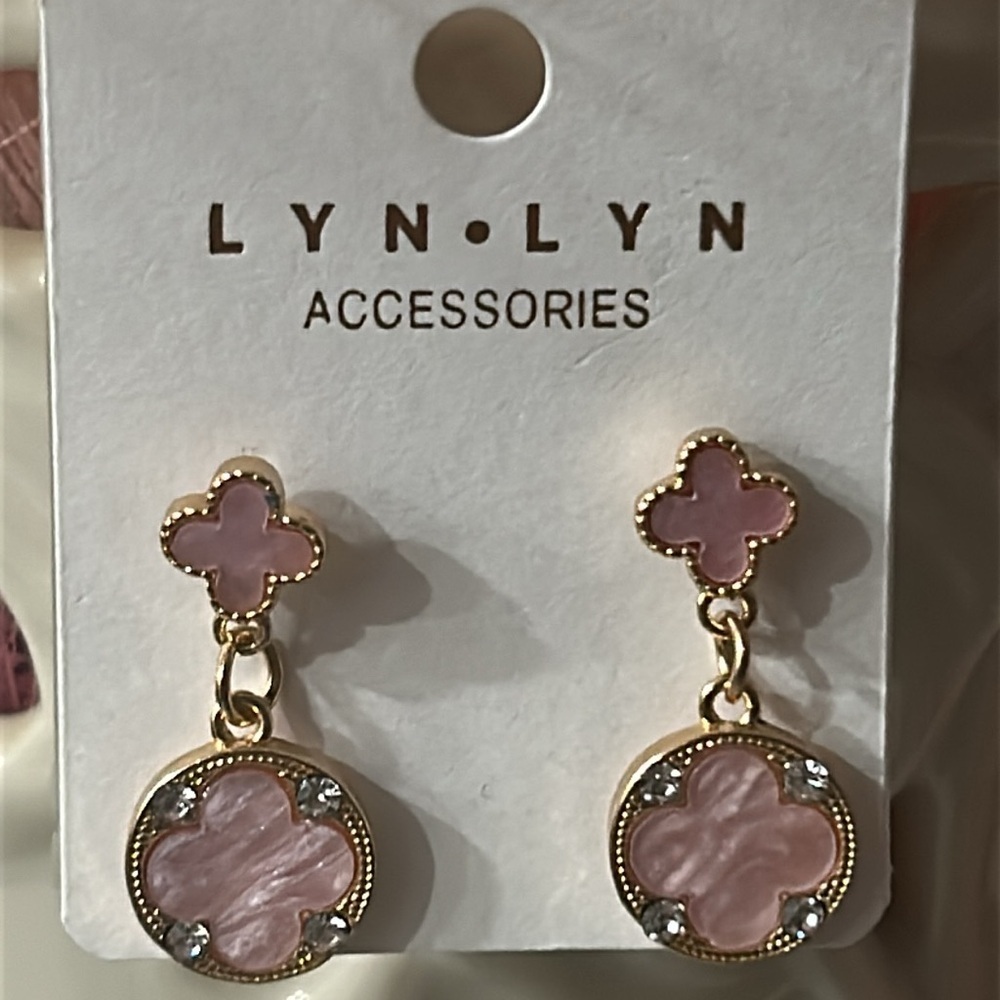 Pink and Gold Dangle Earrings - Picture 7 of 8